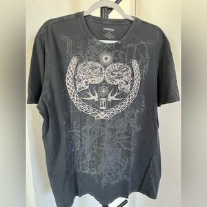 Y2K Express Black Short Sleeve Tee with Intricate Graphic